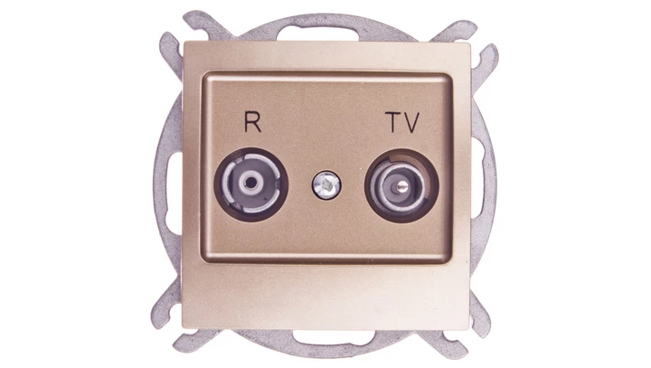 IMPRESJA Gniazdo antenowe RTV przelotowe 14dB złoty metalik GPA-14YP/m/28