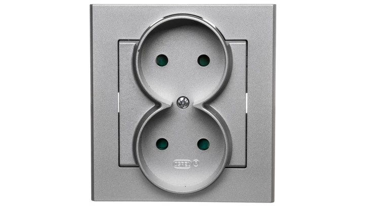 SONATA Gniazdo podwójne b/u z przesłonami srebro mat GP-2RP/38