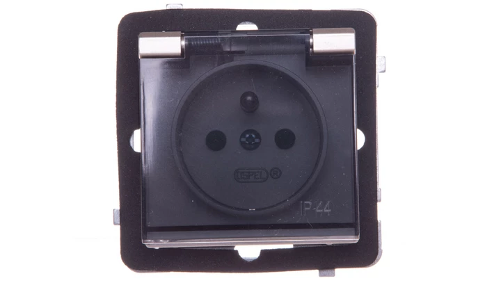 SONATA Gniazdo bryzgoszczelne z/u IP44 z przesłonami klapka przezroczysta szampański złotyGPH-1RZP/m/39/d