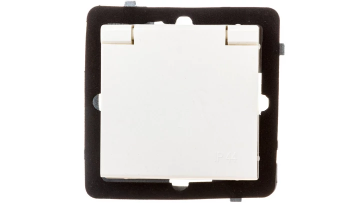 SONATA Gniazdo bryzgoszczelne z/u IP44 klapka ecru GPH-1RZ/m/27/w