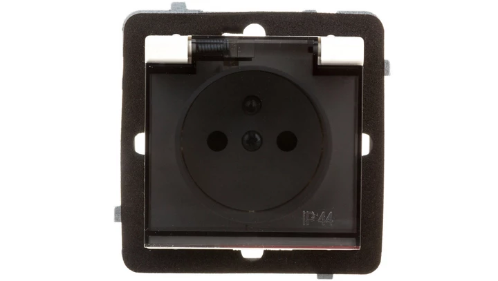 SONATA Gniazdo bryzgoszczelne z/u IP44 z przesłonami klapka przezroczysta ecru GPH-1RZP/m/27/d