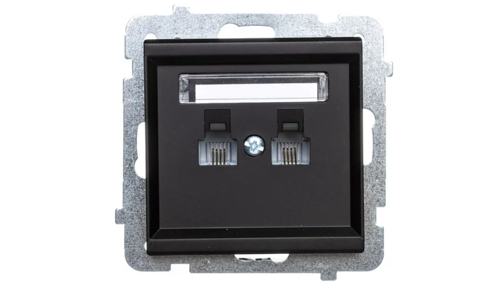 SONATA Gniazdo telefoniczne podwójne RJ11 równoległe czarny metalik GPT-2RR/m/33