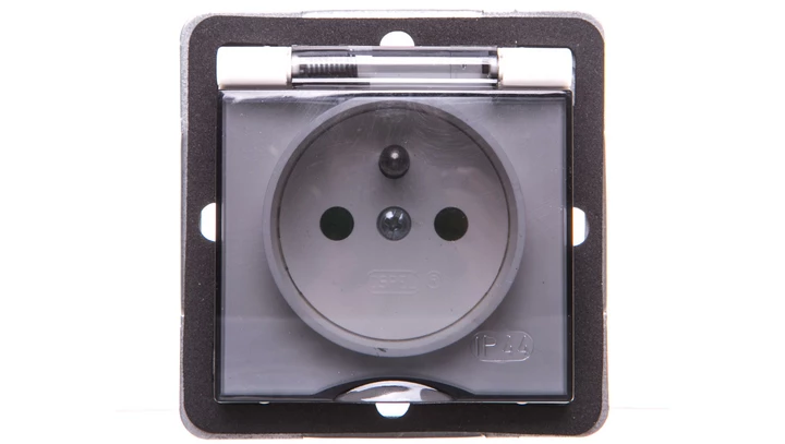 IMPRESJA Gniazdo bryzgoszczelne z/u IP44 z przesłonami klapka przezroczysta ecrue GPH-1YZP/m/27/d