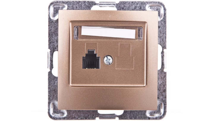 IMPRESJA Gniazdo telefoniczne pojedyncze RJ11 złoty metalik GPT-1Y/m/28