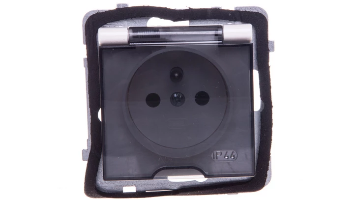 AS Gniazdo bryzgoszczelne z/u IP44 z przesłonami klapka przezroczysta ecru GPH-1GZP/m/27/d