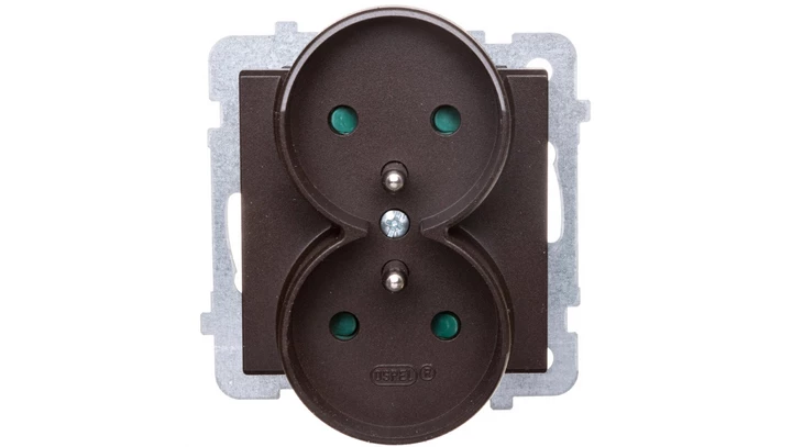 SONATA Gniazdo podwójne z/u z przesłonami czekoladowy metalik GP-2RRZP/m/40