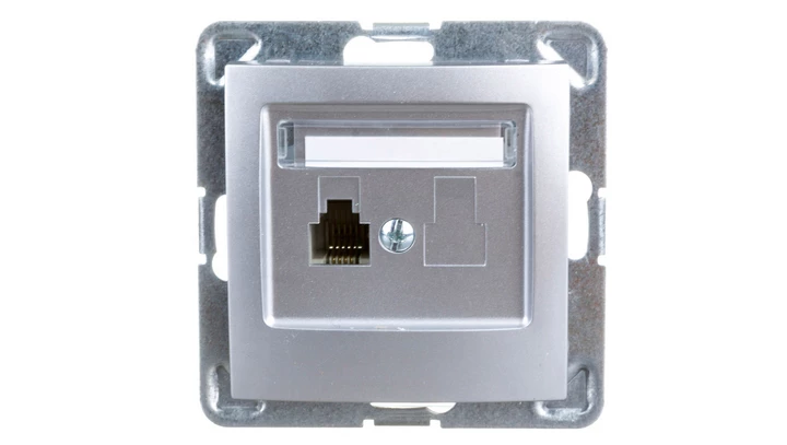 IMPRESJA Gniazdo telefoniczne pojedyncze RJ11 srebrne GPT-1Y/m/18