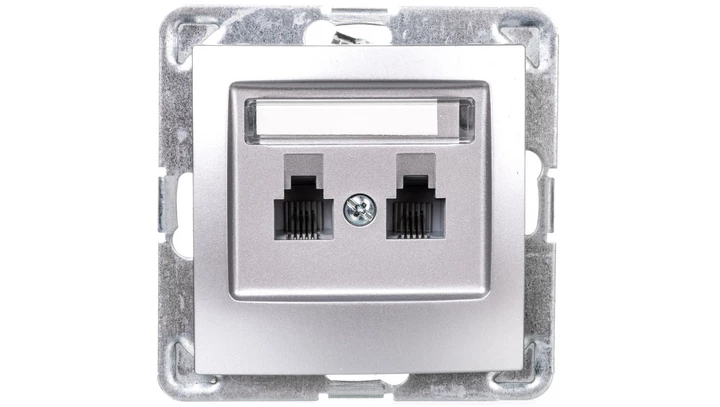 IMPRESJA Gniazdo telefoniczne podwójne RJ11 równoległe srebrne GPT-2YR/m/18