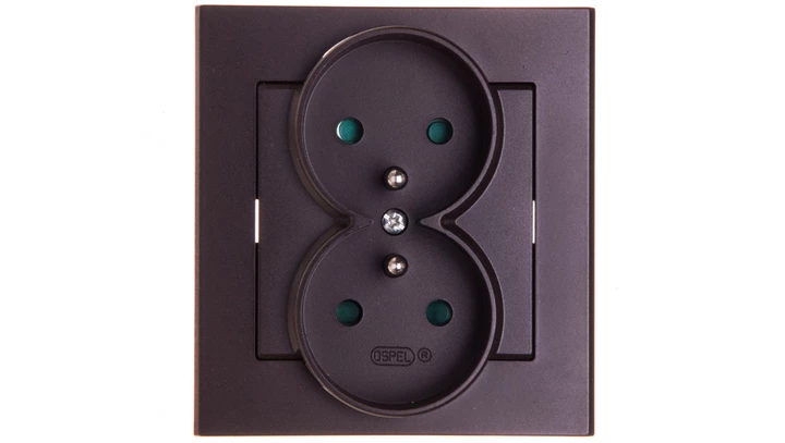 SONATA Gniazdo podwójne z/u z przesłonami czekoladowy metalik GP-2RZP/40