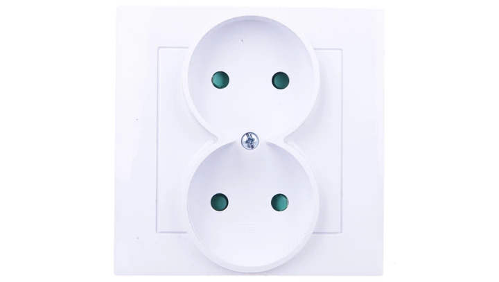 AS Gniazdo podwójne b/u z przesłonami białe GP-2GP/00