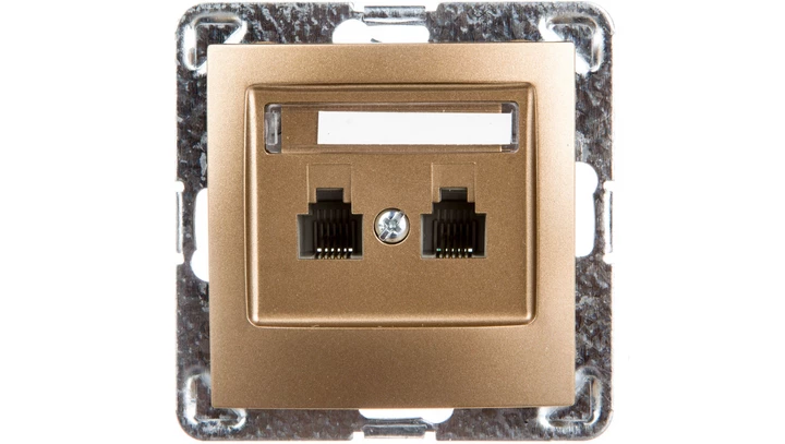 IMPRESJA Gniazdo telefoniczne podwójne RJ11 niezależne złoty metalik GPT-2YN/m/28
