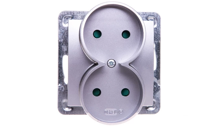 IMPRESJA Gniazdo podwójne b/u z przesłonami srebrne GP-2YRP/m/18