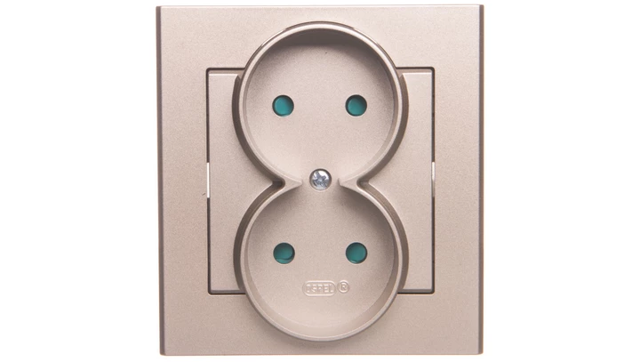 SONATA Gniazdo podwójne b/u z przesłonami szampański złoty GP-2RP/39