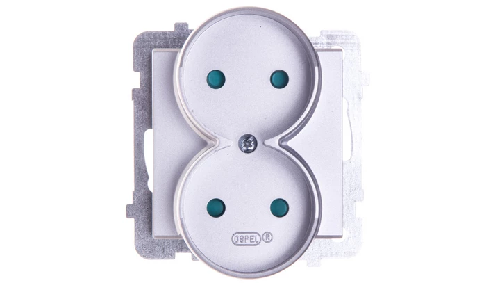 SONATA Gniazdo podwójne b/u z przesłonami srebro mat GP-2RRP/m/38