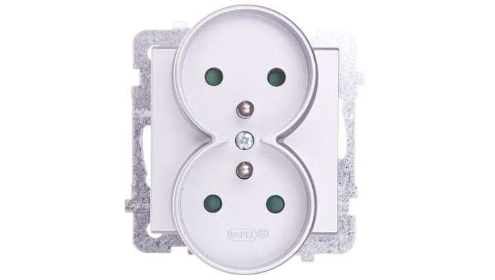 SONATA Gniazdo podwójne z/u z przesłonami srebro mat GP-2RRZP/m/38