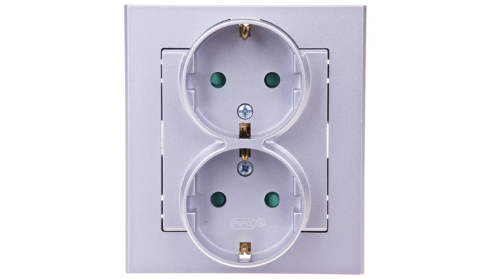 SONATA Gniazdo podwójne z/u Schuko z przesłonami srebro mat GP-2RSP/38