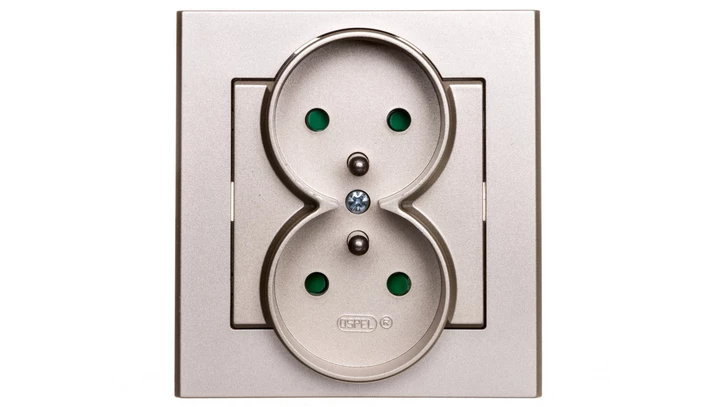 SONATA Gniazdo podwójne z/u z przesłonami szampański złoty GP-2RZP/39