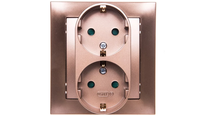 IMPRESJA Gniazdo podwójne z/u Schuko z przesłonami złoty metalik GP-2YSP/28