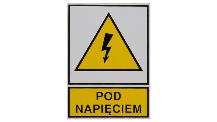 Tabliczka /znak ostrzegawczy/ TZO 52X74S /POD NAPIĘCIEM/ E04TZ-01011110800 /10szt./