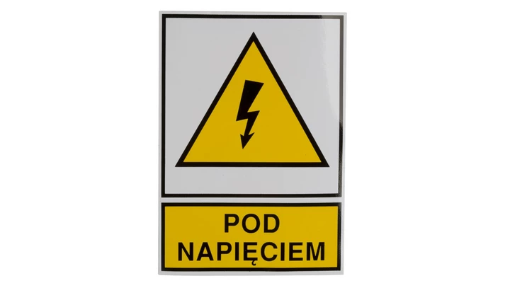 Tabliczka /znak ostrzegawczy/ TZO 105X148S /POD NAPIĘCIEM/ E04TZ-01011130800 /10szt./