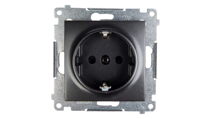 Simon 54 Gniazdo pojedyncze SCHUKO z/u 16A IP20 z przesłoną torów antracyt DGSz1Z.01/48