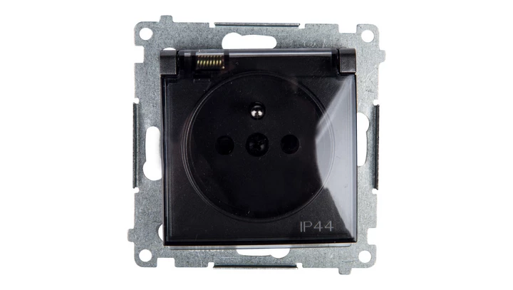 Simon 54 Gniazdo bryzgoszczelne z/u IP44 z klapką transparentną bez uszczelki antracyt DGZ1BUZ.01/48A