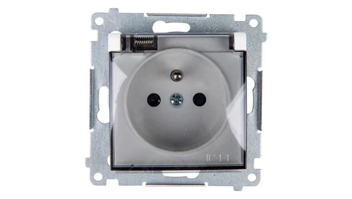 Simon 54 Gniazdo bryzgoszczelne z/u IP44 z klapką transparentną białe DGZ1BUZ.01/11A