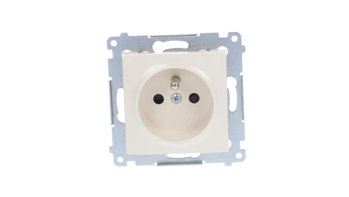 Simon 54 Gniazdo pojedyncze z/u przesłony torów prądowych 16A IP20, szybkozłącza, kremowe DGZ1CZ.01/41