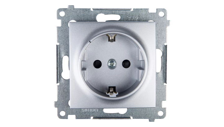 Simon 54 Gniazdo pojedyncze SHUKO 16A IP20 z przesłoną torów srebrny mat DGSz1Z.01/43