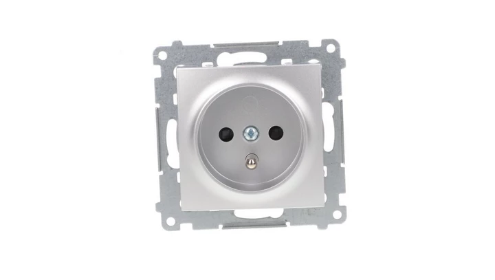 Simon 54 Gniazdo pojedyncze z/u 16A IP20 z przesłoną torów, szybkozłącza, srebrny mat DGZ1CZ.01/43