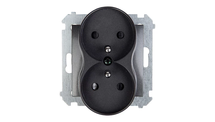 Simon 54 Gniazdo podwójne z/u 16A IP20 z przesłoną torów antracyt DGZ2MZ.01/48