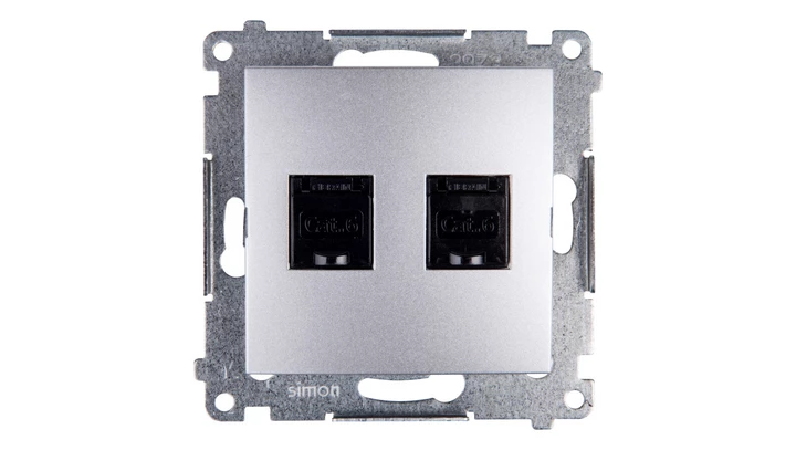 Simon 54 Gniazdo komputerowe podwójne 2xRJ45 kat.6 z przesłoną srebrny mat D62.01/43