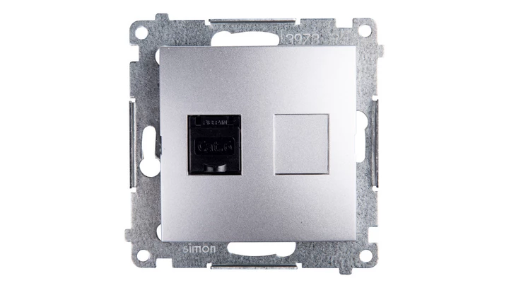 Simon 54 Gniazdo komputerowe pojedyncze RJ45 kat.6 z przesłoną srebrny mat D61.01/43