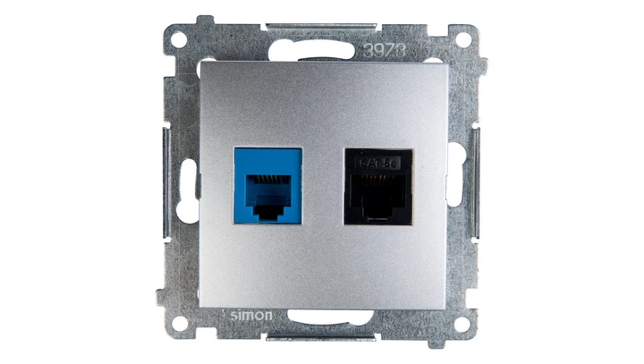 Simon 54 Gniazdo teleinformatyczne RJ45 kat.5e +RJ12 srebrny mat D5T.01/43
