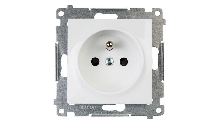 Simon 54 Gniazdo pojedyncze z/u 16A IP20 z przesłoną torów białe szybkozłącza, DGZ1CZ.01/11
