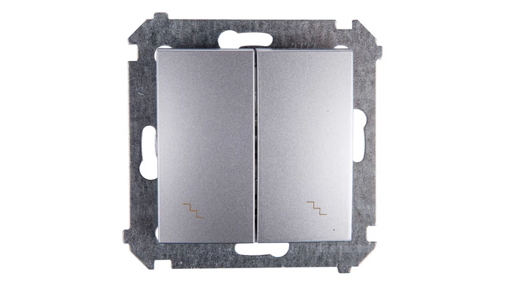 Simon 54 Łącznik schodowy podwójny z podświetleniem srebrny mat DW6/2L.01/43