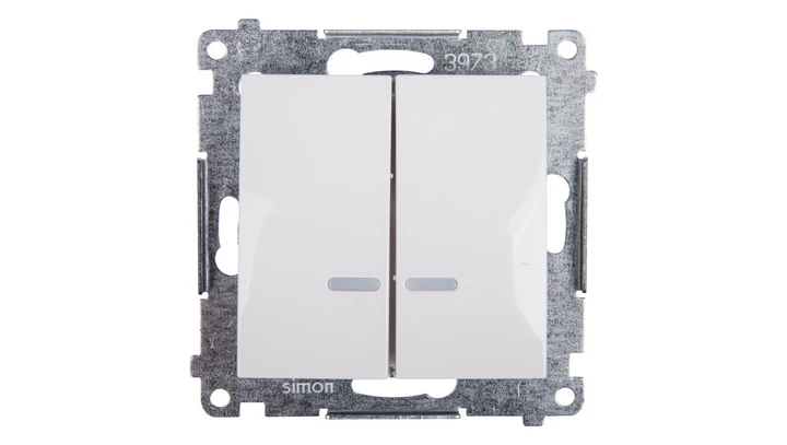 Simon 54 Łącznik bryzgoszczelny świecznikowy IP44 z podświetleniem, szybkozłącza, biały DW5BL.01/11