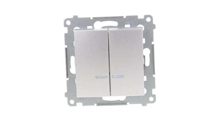Simon 54 Łącznik bryzgoszczelny świecznikowy IP44 z podświetleniem, szybkozłącza, srebrny mat DW5BL.01/43