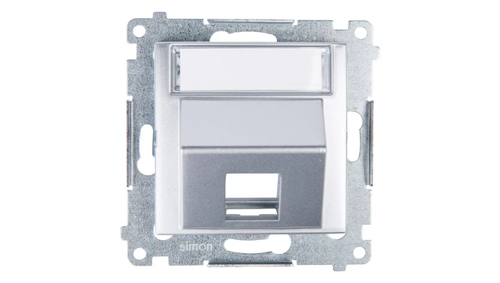 Simon 54 Pokrywa gniazda teleinformatycznego pojedynczego RJ skośna z polem opisowym srebrny mat DKP1S.01/43