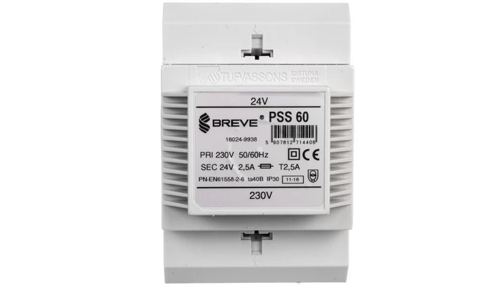 Transformator 1-fazowy modułowy bezpieczeństwa PSS 60 230/ 24V 2,5A, na szynę DIN, IP30, Ta 40, 16024-9938