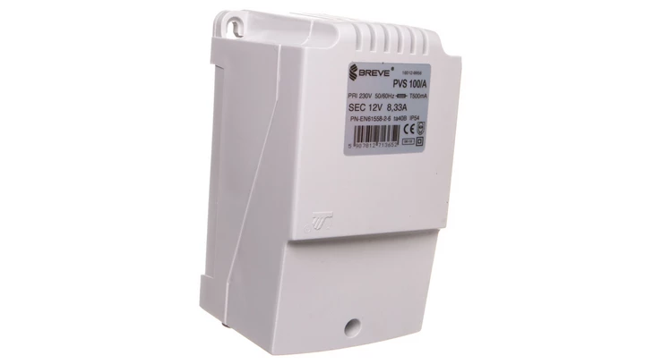 Transformator 1-fazowy bezpieczeństwa PVS 100 230/ 12V 8,33A, w obudowie, IP54, Ta 40, 16012-9956