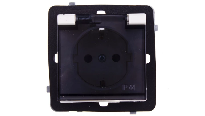 SONATA Gniazdo bryzgoszczelne z/u Schuko IP44 klapka przezroczysta ecru GPH-1RS/m/27/d