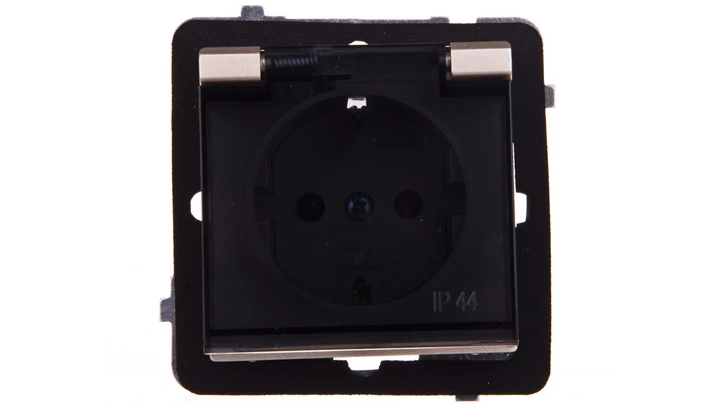 SONATA Gniazdo bryzgoszczelne z/u Schuko IP44 klapka przezroczysta szampański złoty GPH-1RS/m/39/d