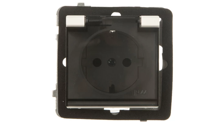 SONATA Gniazdo bryzgoszczelne z/u Schuko IP44 z przesłonami klapka przezroczysta ecru GPH-1RSP/m/27/d