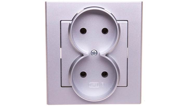 SONATA Gniazdo podwójne b/u srebro mat GP-2R/38