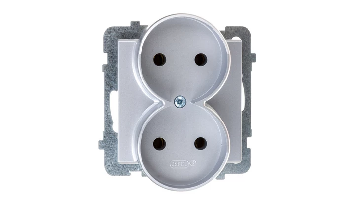 SONATA Gniazdo podwójne b/u srebro mat GP-2RR/m/38