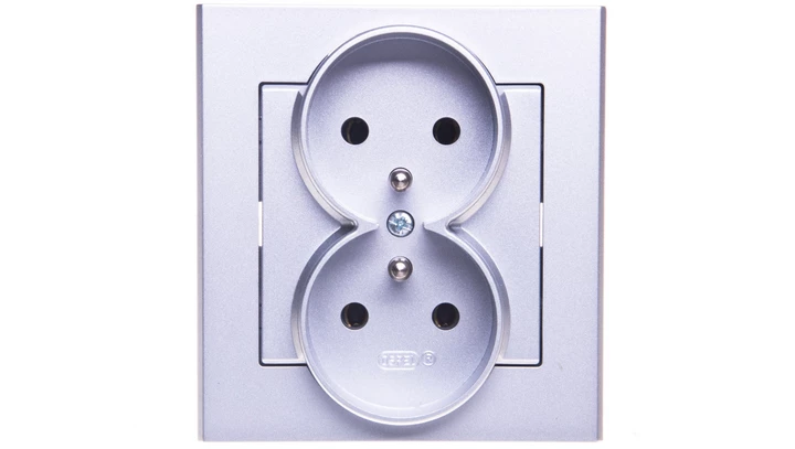 SONATA Gniazdo podwójne z/u srebro mat GP-2RZ/38