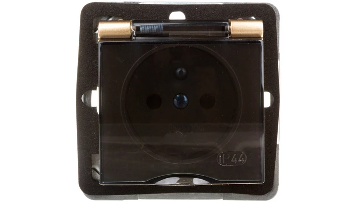 IMPRESJA Gniazdo bryzgoszczelne z/u IP44 klapka przezroczysta złoty metalik GPH-1YZ/m/28/d