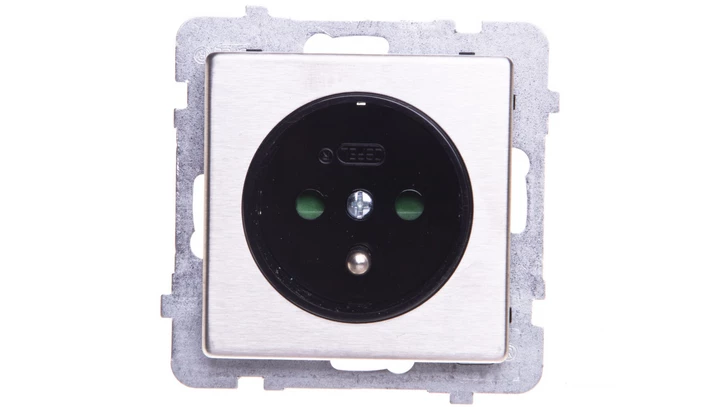 SONATA Gniazdo pojedyncze z/u z przesłonami stal inox GP-1RMZP/m/37