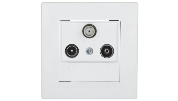 Gniazdo antenowe Asfora RTV-SAT przelotowe 4dB białe z ramką EPH3500221